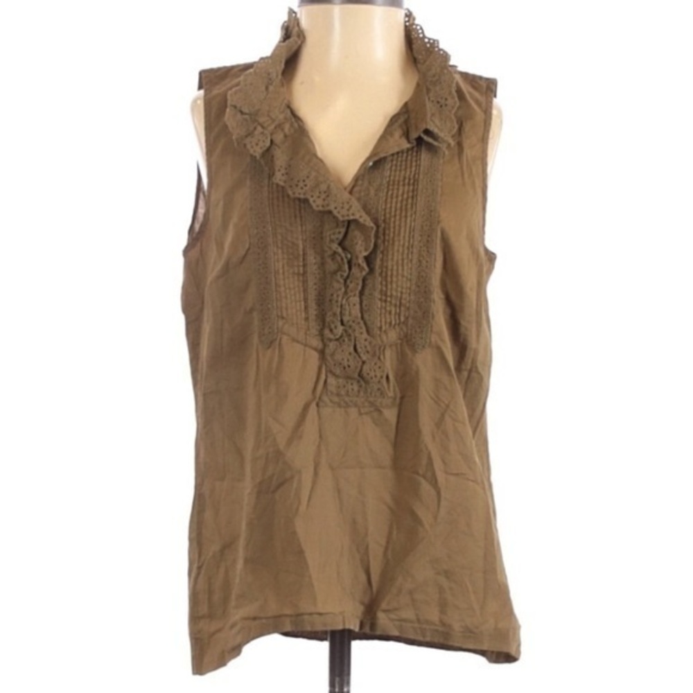 J crew eyelet pin tuck ruffle buttoned sleeveless blouse or tank top work casual
